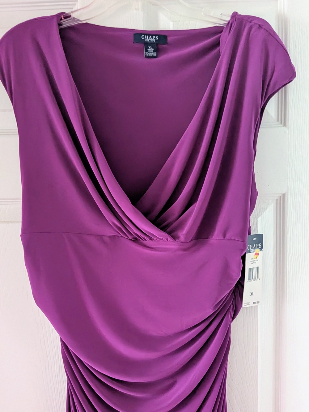 Chaps Beautiful Deep Magenta Draped V-Neck Ruched Dress - New With Tags